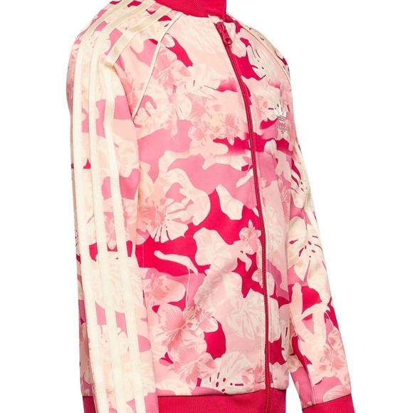 Adidas x Farm Rio Youth Girls L Red Pink Floral Stripe Trefoil Zip Track Jacket - Picture 5 of 14